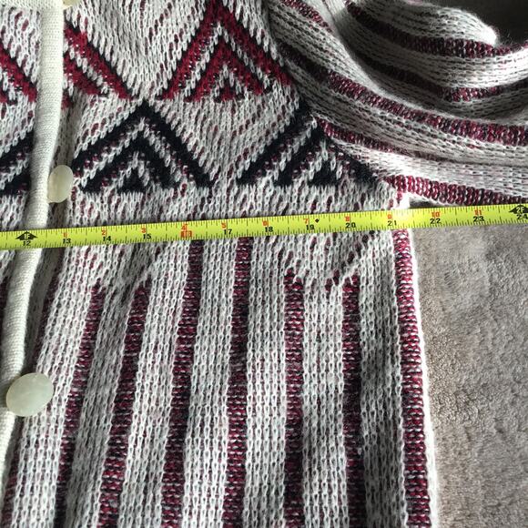 LeROY Women's Knitwear Beige Tan Aztec Native Mohair Tunic Cardigan Sweater Sz M - Picture 8 of 9